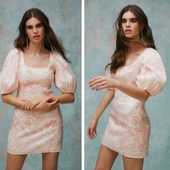 Urban Outfitters x Laura Ashley Paisley Pink Mel Puff Sleeve Dress - Picture 1 of 5